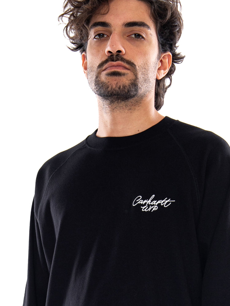 L/S SIGNATURE RIB T-SHIRT BLACK / WHITE - Maglietta Maniche Lunghe Uomo Nera I037121 0D2XX CARHARTT WIP 