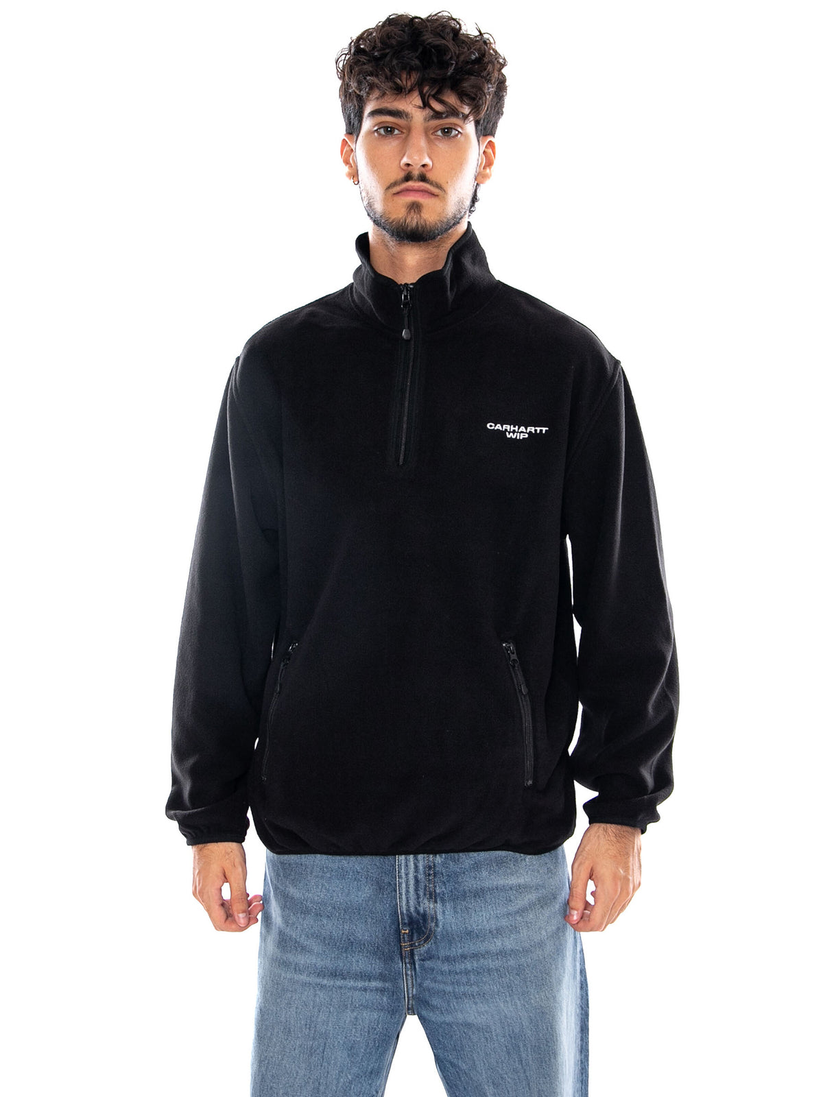 EDMORE HALF ZIP SWEAT BLACK / WHITE - Felpa con Mezza Zip Uomo Nera I037137 0D2XX CARHARTT WIP 
