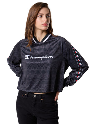 LONG SLEEVES V-NECK T-SHIRT BLACK - Maglietta Collo a V Maniche Lunghe Donna Nera 118444 KL001 CHAMPION 