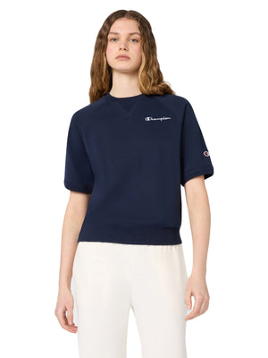 CREWNECK SWEATSHIRT NAVY - Felpa Maniche Corte Donna Blu 118595 BS501 CHAMPION 