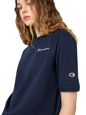 CREWNECK SWEATSHIRT NAVY - Felpa Maniche Corte Donna Blu 118595 BS501 CHAMPION 
