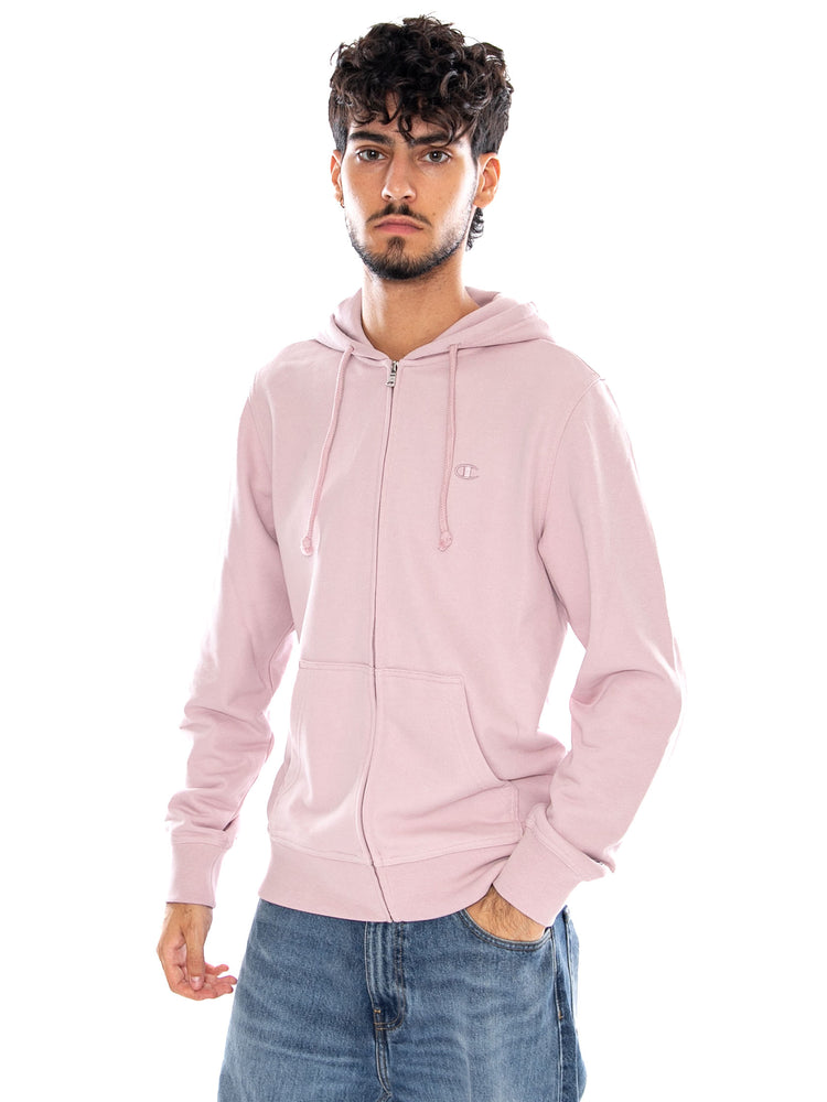 FULL ZIP HOODIE SWEATSHIRT PINK - Felpa con Cappuccio e Zip Uomo Rosa 220786 PS230 CHAMPION 