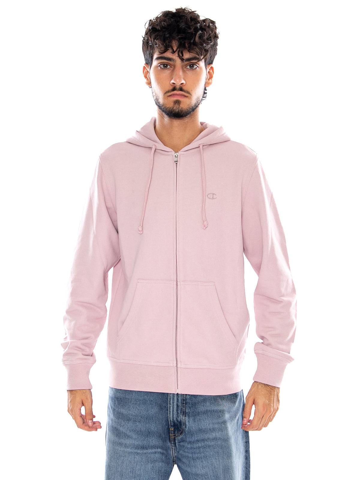 FULL ZIP HOODIE SWEATSHIRT PINK - Felpa con Cappuccio e Zip Uomo Rosa 220786 PS230 CHAMPION 