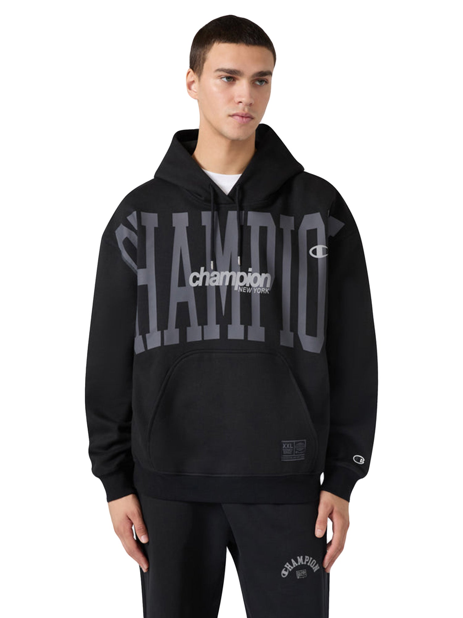 HOODED SWEATSHIRT BLACK - Felpa con Cappuccio Uomo Nera 221304 KK001 CHAMPION 