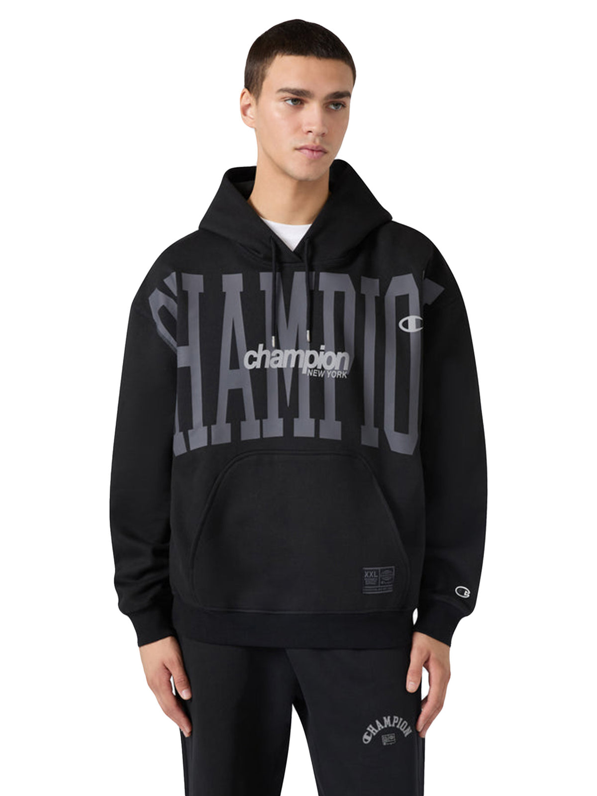 HOODED SWEATSHIRT BLACK - Felpa con Cappuccio Uomo Nera 221304 KK001 CHAMPION 