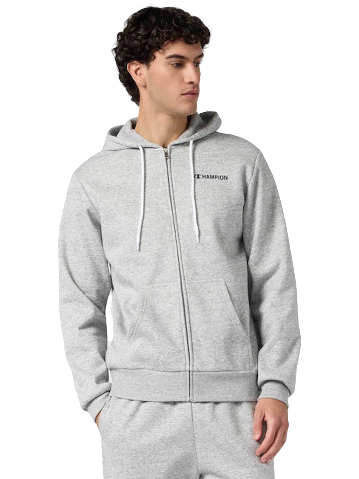 FULL ZIP HOODIE SWEATSHIRT OXFORD GREY - Felpa con Cappuccio e Zip Uomo Grigia 221648 EM021 CHAMPION 