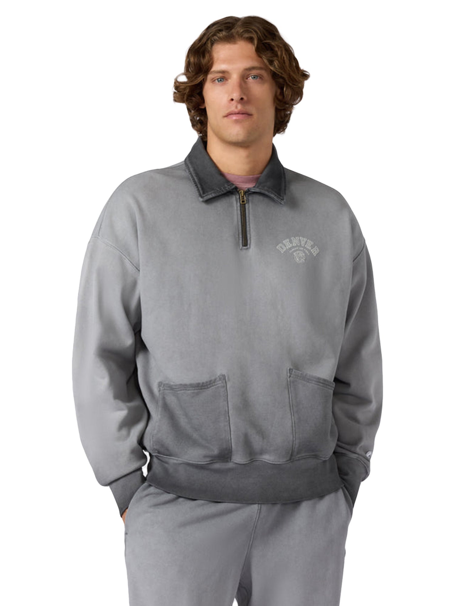POLO NECK SWEATSHIRT FADED GREY - Felpa Polo Uomo Grigia 221818 KK022 CHAMPION 