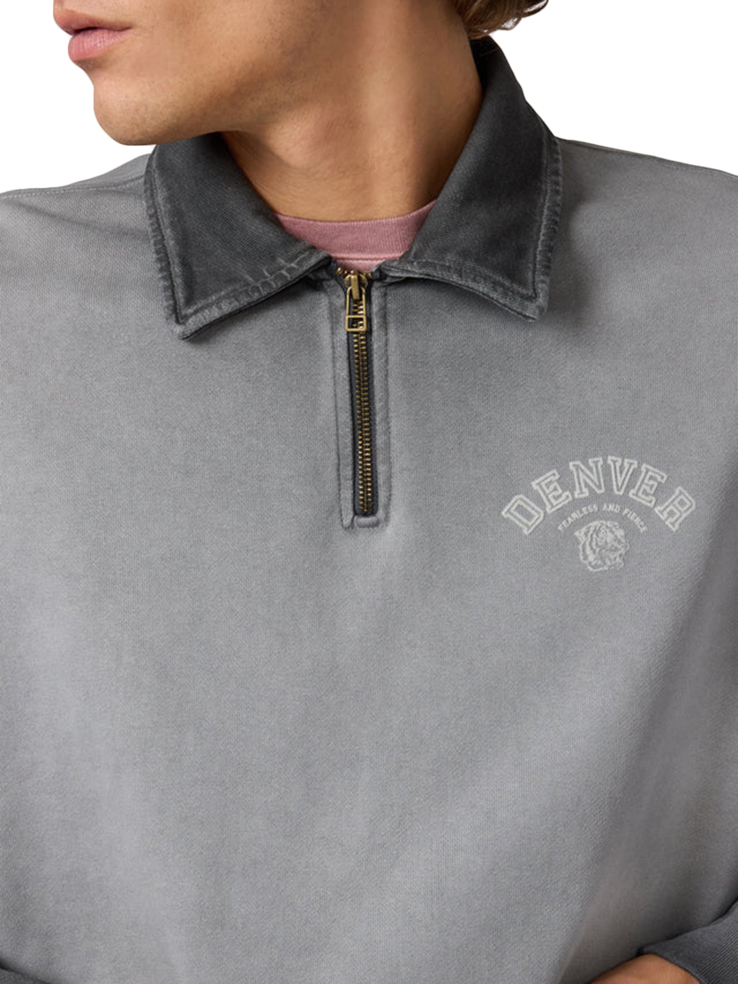 POLO NECK SWEATSHIRT FADED GREY - Felpa Polo Uomo Grigia 221818 KK022 CHAMPION 
