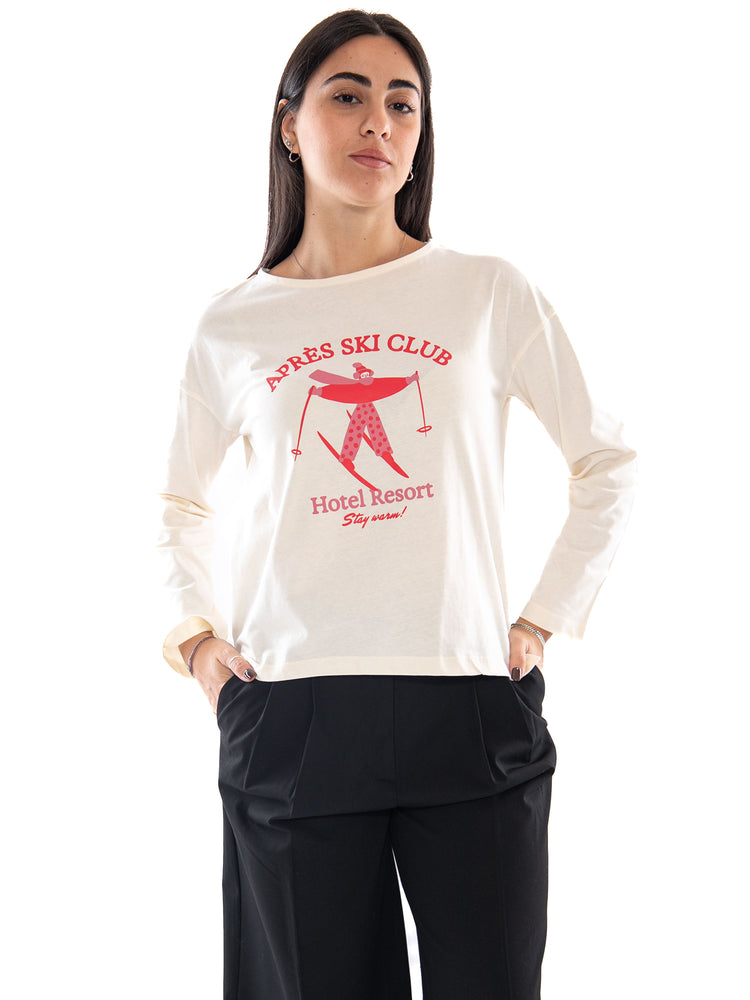 Compañía Fantástica Camiseta 100% Algodón con Estampado Ecru - T-Shirt Donna Bianco Panna 64C/42101 ECR COMPANIA FANTASTICA 