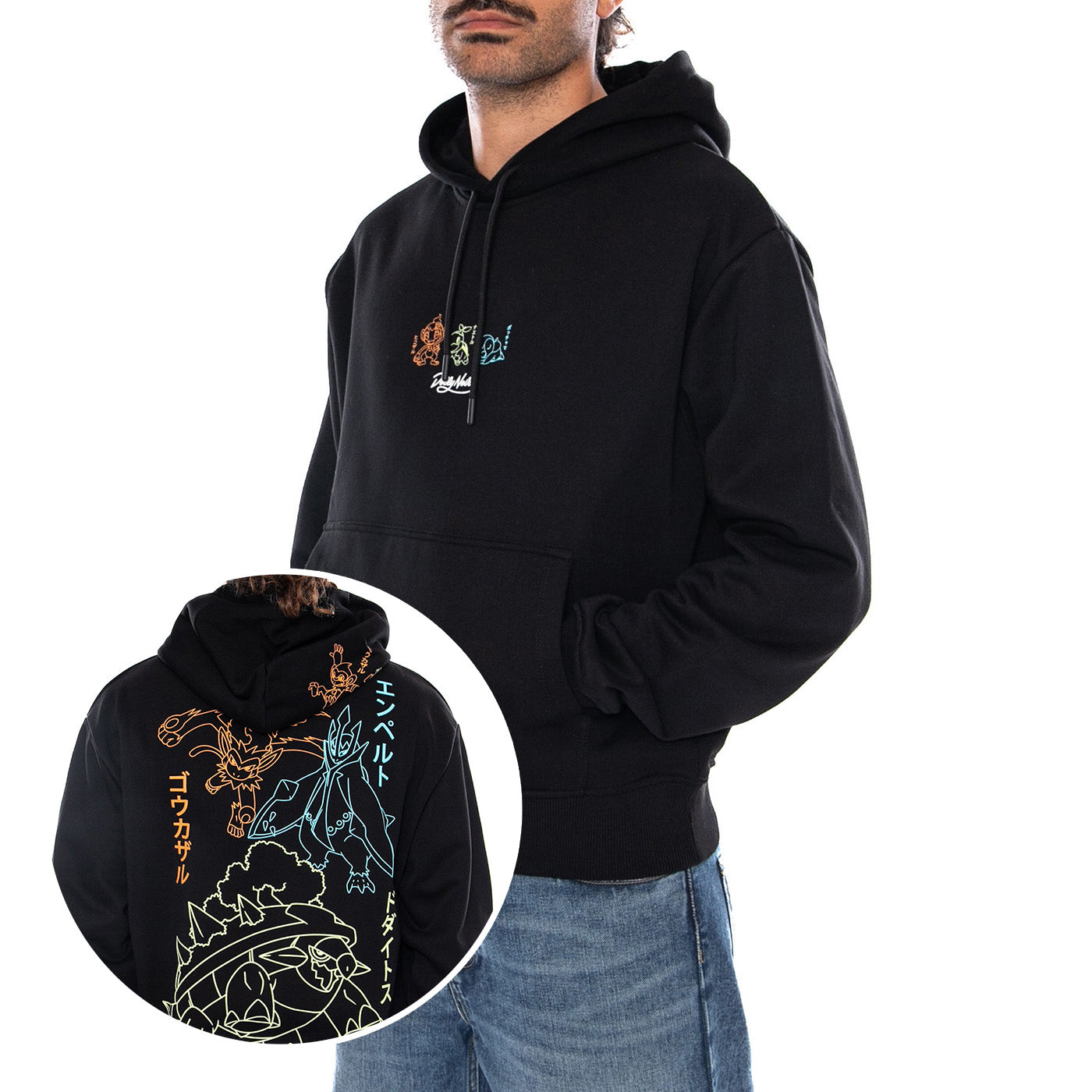 STARTERS EVOLUTION HOODIE POKÉMON - Felpa con Cappuccio Uomo Nera Collaborazione Pokémon SW1344 GQ DOLLY NOIRE 
