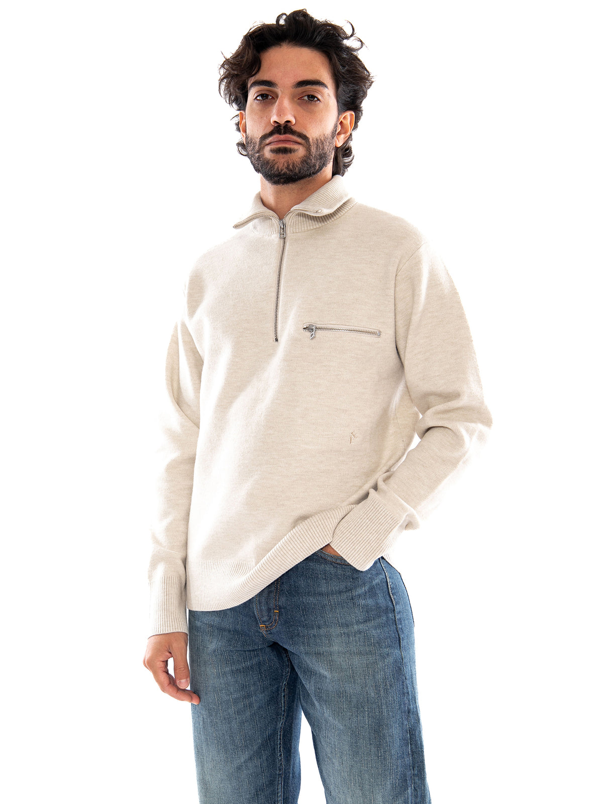 Elvine Agne_Ms Knit Oat - Maglione Uomo Color Avena 331705 OAT ELVINE 