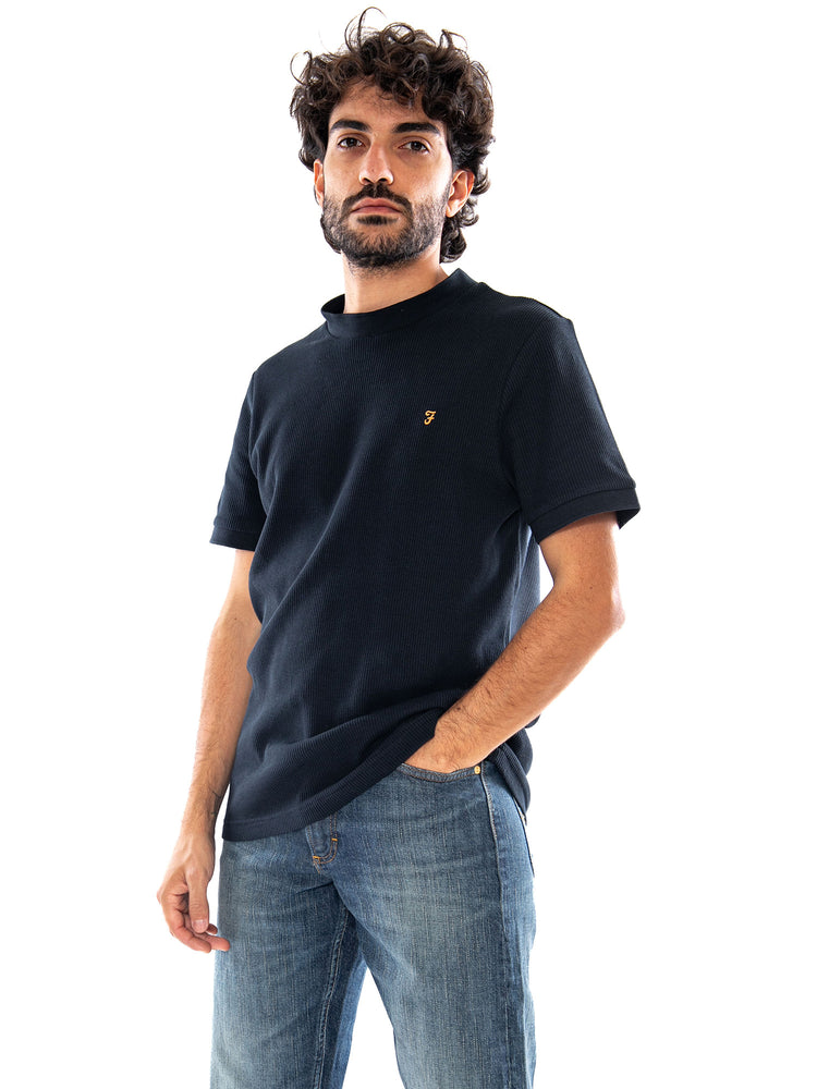 Farah Paine Waffle SS Tee Navy - Maglietta Uomo Girocollo Blu F4KFG006 NVY FARAH 