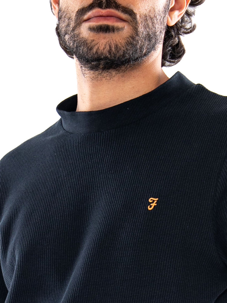 Farah Paine Waffle SS Tee Navy - Maglietta Uomo Girocollo Blu F4KFG006 NVY FARAH 