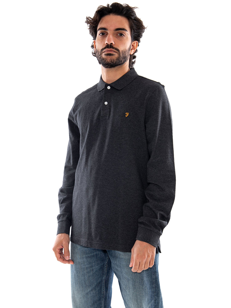 Farah Cunningham L/S Polo WB Marl - Polo Uomo a Maniche Lunghe Grigia Mélange F4KFG015 WBM FARAH 