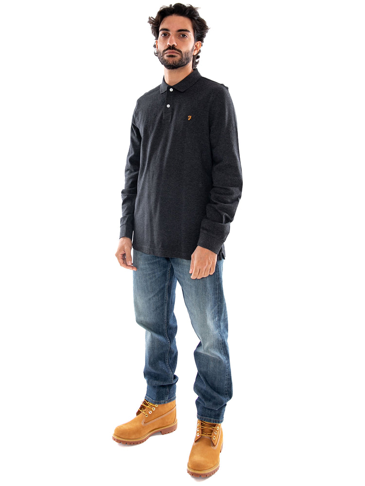 Farah Cunningham L/S Polo WB Marl - Polo Uomo a Maniche Lunghe Grigia Mélange F4KFG015 WBM FARAH 