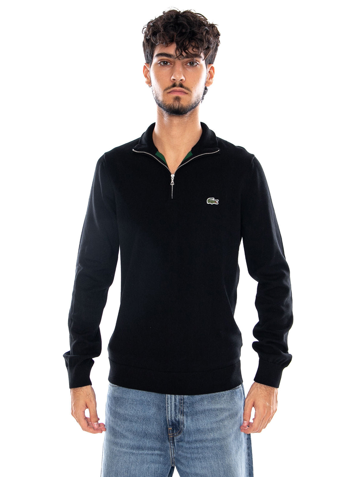 PULLOVER BLACK - Maglione Collo Alto con Zip Uomo Nero AH1980 031 LACOSTE 