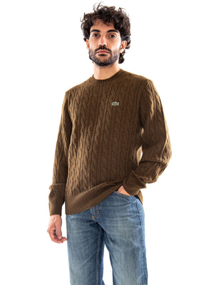 Lacoste Cable Knit Pullover Brown - Maglione Uomo Marrone a Trecce AH2924 DPD LACOSTE 