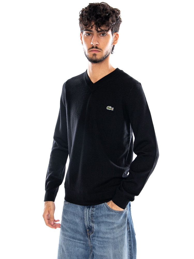 PULLOVER BLACK - Maglione Scollo a V Uomo Nero AH3221 031 LACOSTE 