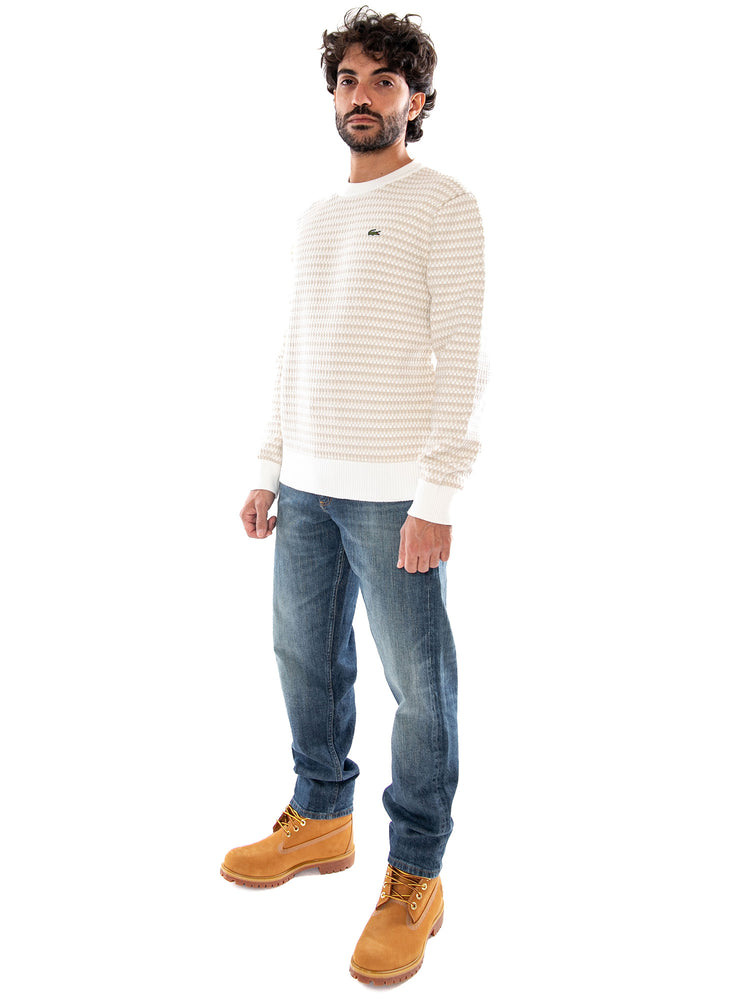 Lacoste Striped Pullover Beige - Maglione Uomo Beige a Righe AH8569 WL6 LACOSTE 