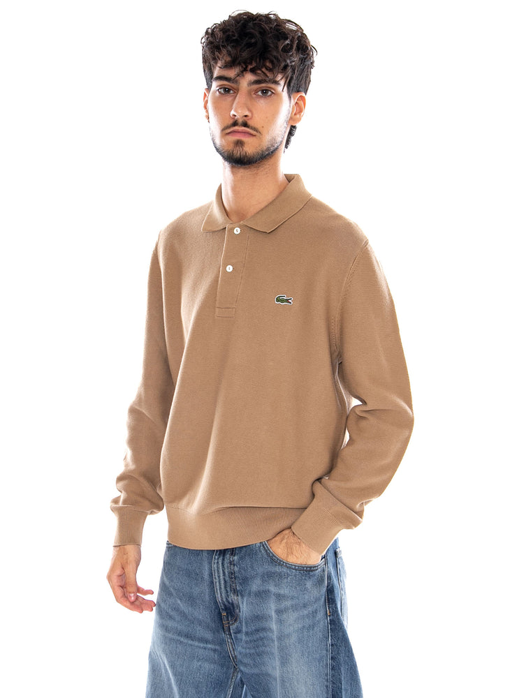 PULLOVER BROWN - Maglione con Collo a Polo Uomo Marrone<BR/> <BR/> AH9904 SIX LACOSTE 