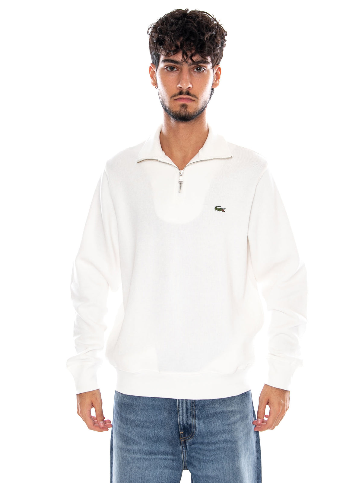 SWEATSHIRT WHITE - Felpa con Colletto e Zip Corta Uomo Bianca SH1927 70V LACOSTE 