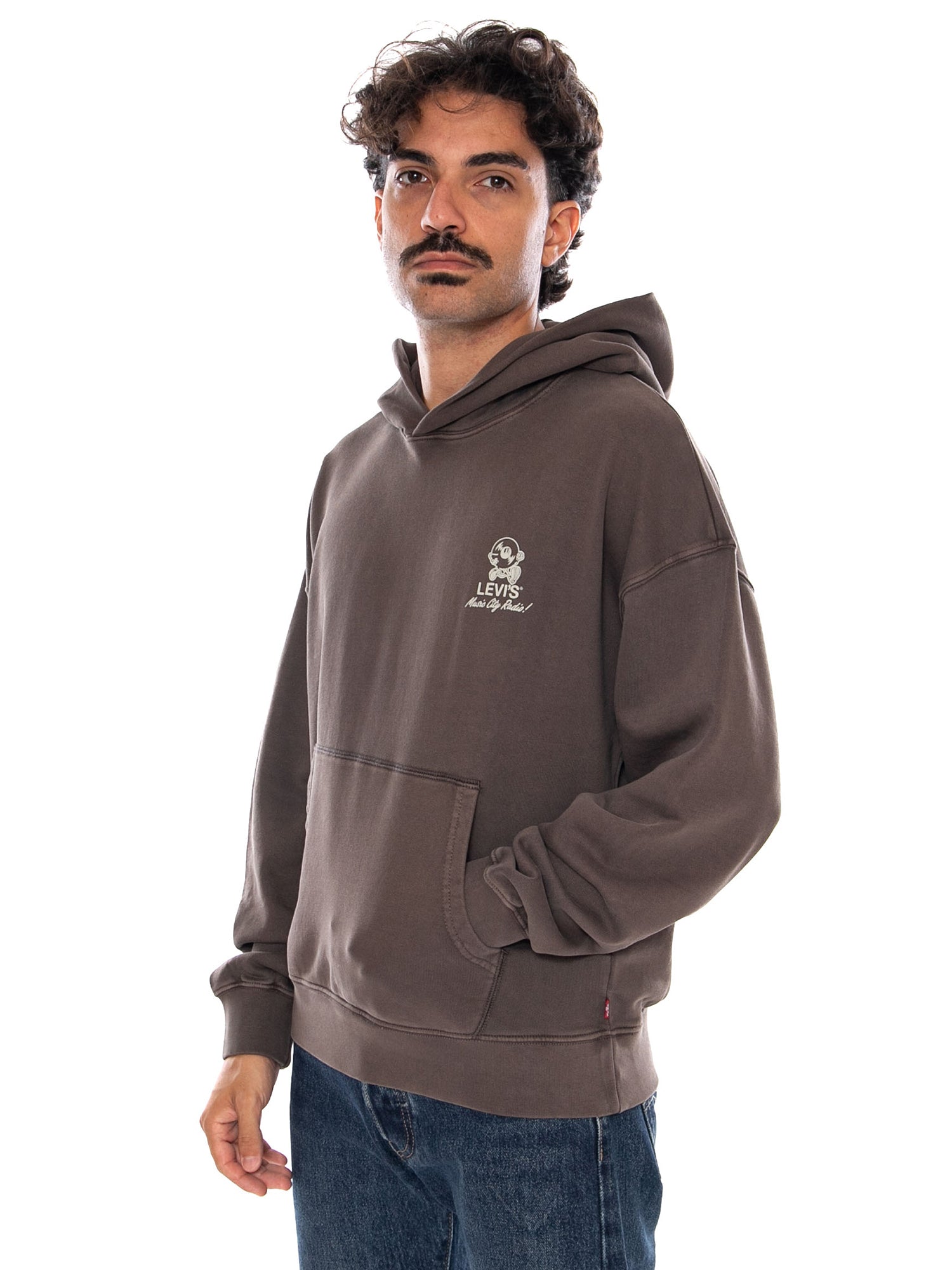 LEVI'S TWO HORSE BOXY HOODIE MUSIC CITY VINYL 2 BROWN - Felpa con Cappuccio Uomo Marrone 003R1 0024 LEVIS 