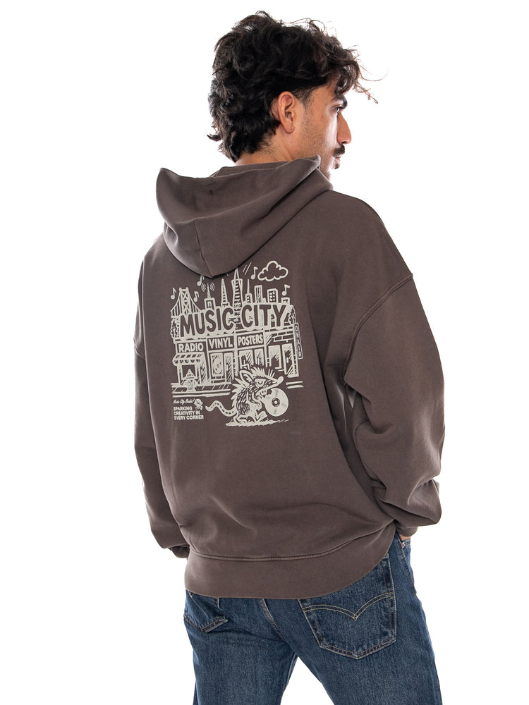 LEVI'S TWO HORSE BOXY HOODIE MUSIC CITY VINYL 2 BROWN - Felpa con Cappuccio Uomo Marrone 003R1 0024 LEVIS 