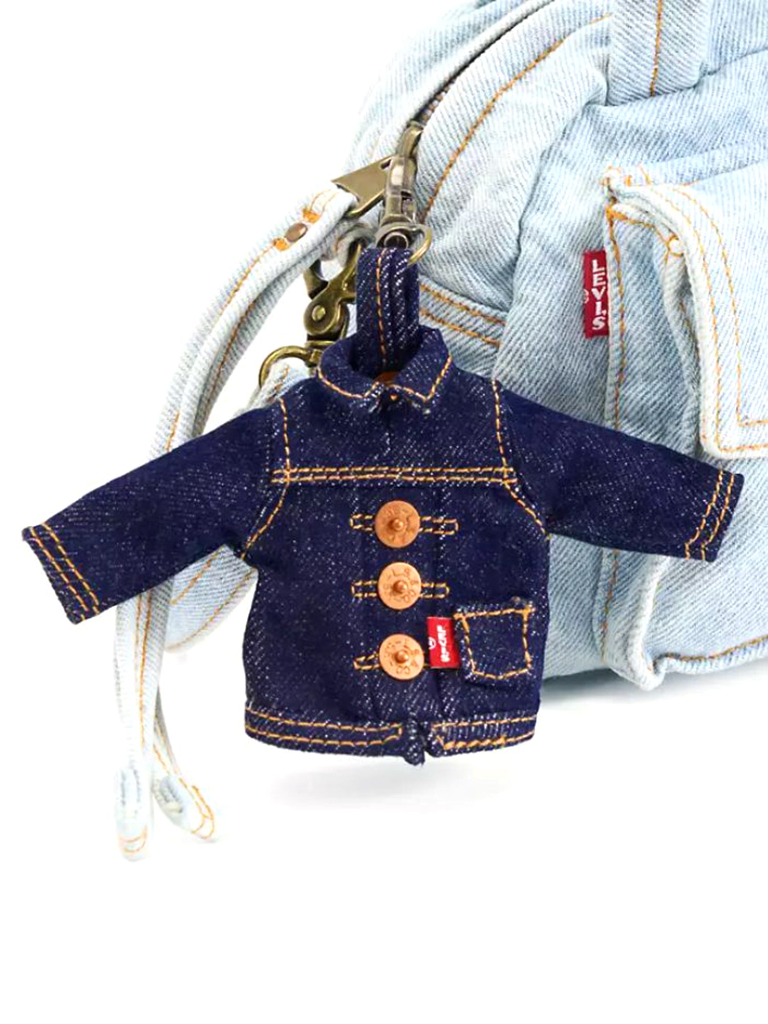 LEVI'S® MINI TRUCKER CHARM OCEAN INDIGO WASH - Portachiavi Denim Jeans Blu 0080B 0000 LEVIS 