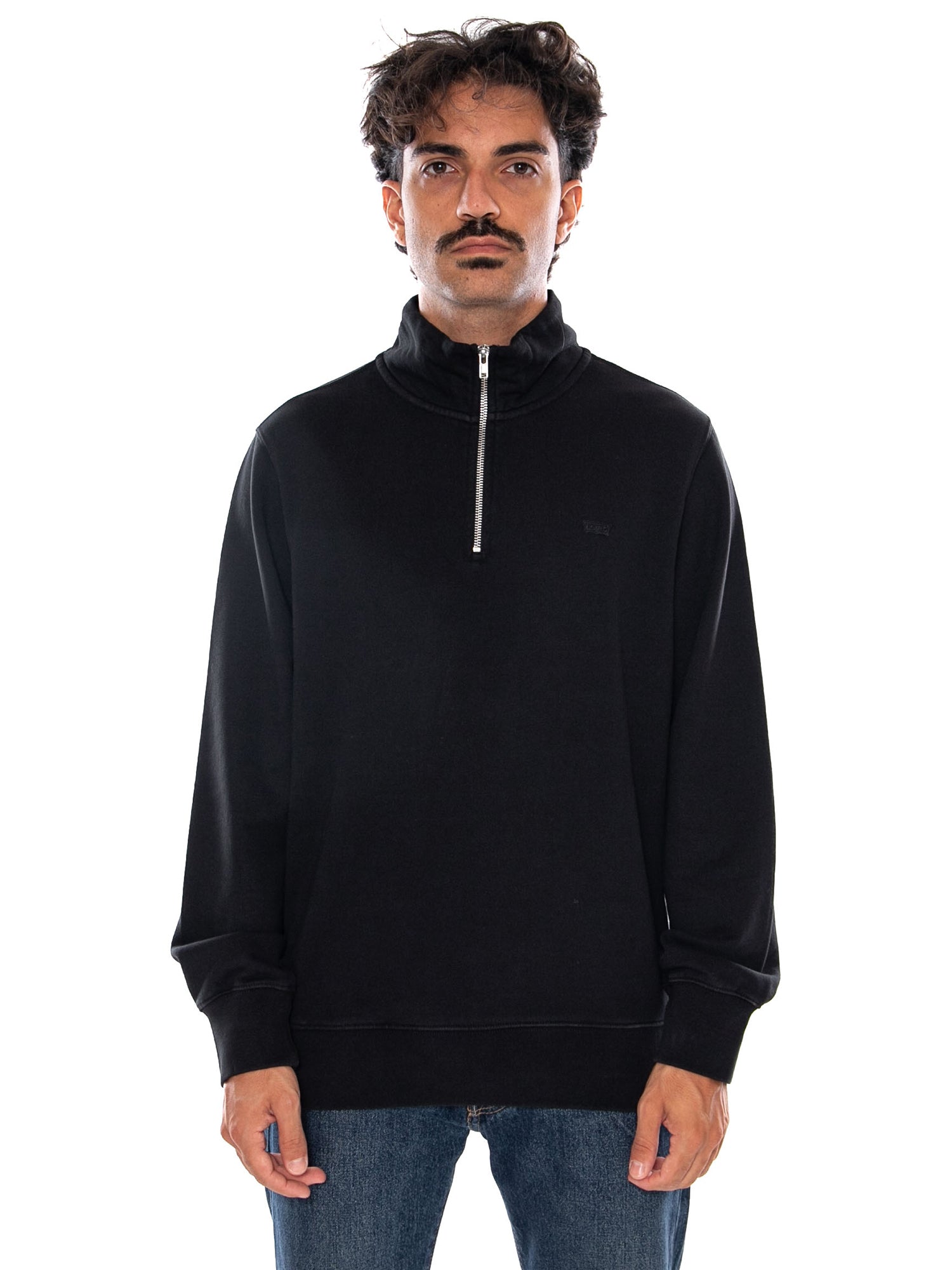 LEVI'S ORIGINAL HM QUARTER ZIP MINERAL BLACK - Felpa Collo Alto e Zip a Mezzo Busto Uomo Nera A8606 0016 LEVIS 