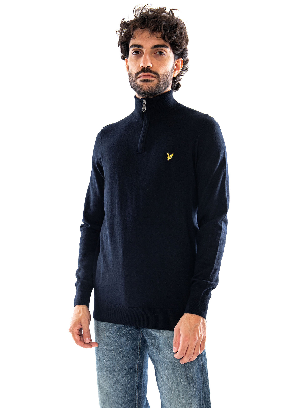 Lyle & Scott Cotton Merino Quarter Zip Jumper Dark Navy - Maglione Uomo Blu Navy KN2112VC Z271 LYLE & SCOTT 