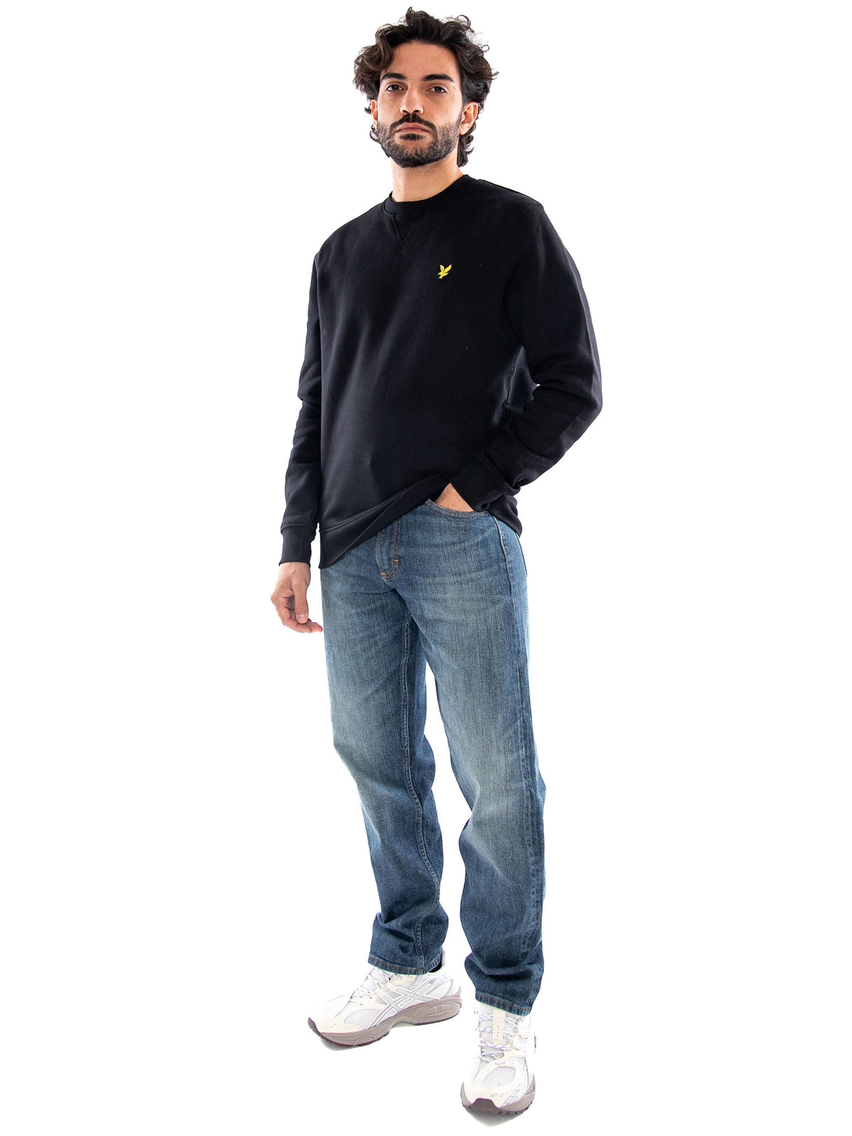 Lyle & Scott Crew Neck Brushback Sweatshirt Jet Black - Felpa Girocollo Uomo Nera ML1131V Z865 LYLE & SCOTT 