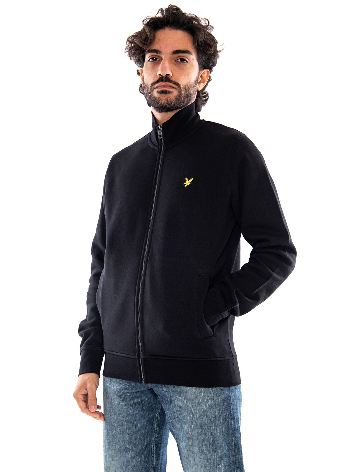 Lyle & Scott Brushback Full Zip Jet Black - Felpa Uomo con Zip Intera Nera<BR/><BR/><BR/> ML2148V Z865 LYLE & SCOTT 