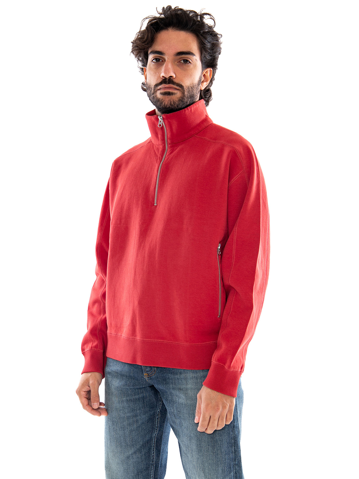Thinking MU Pipo Sweatshirt Red - Felpa Uomo a Collo Alto con Mezza Zip Rossa MSS00182 RED THINKING MU 