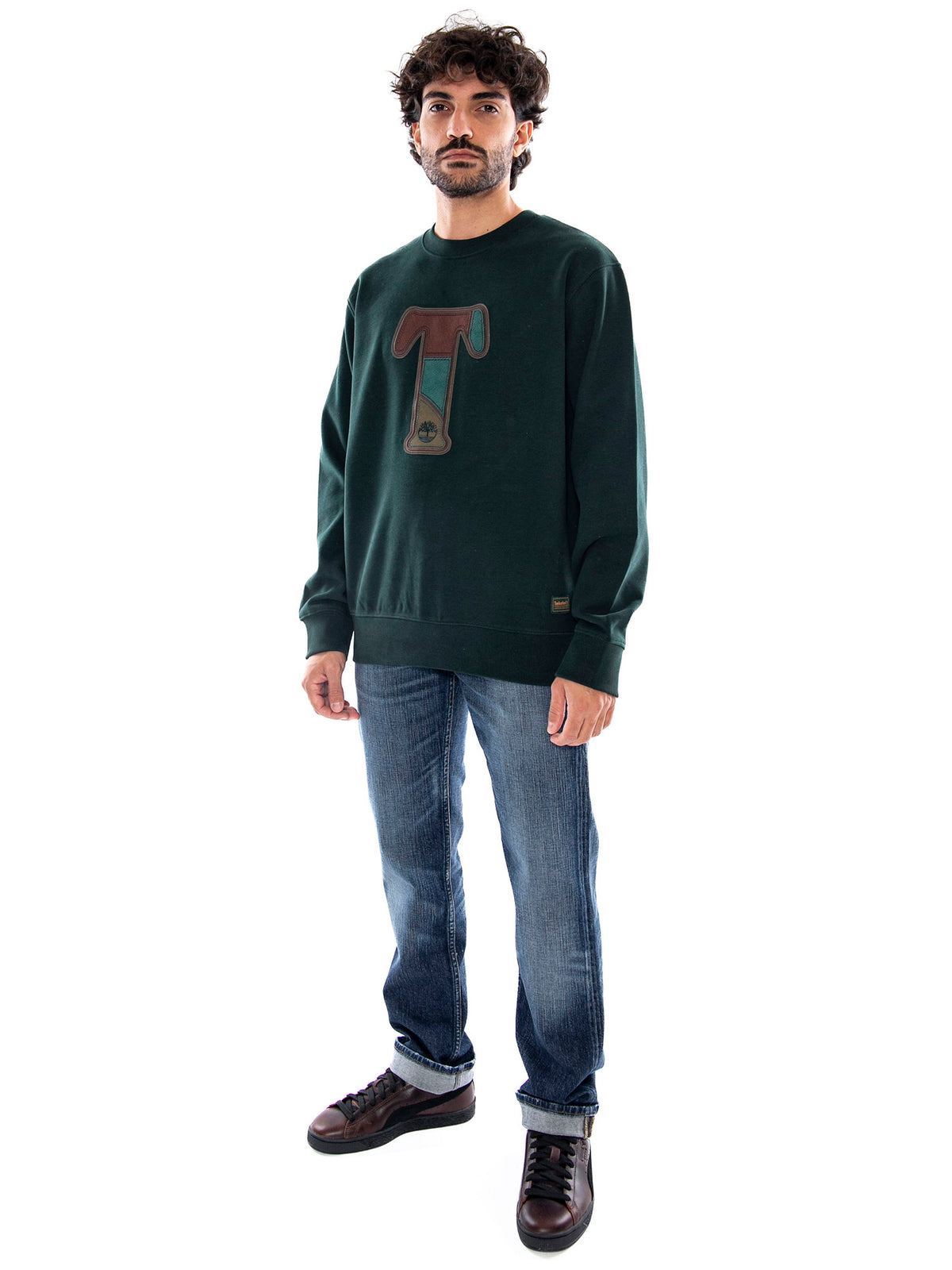 Timberland Men's Patchwork T Applique BB Crew Sweatshirt Scarab - Felpa Uomo Verde Scuro TBC0YHB2 EA11 TIMBERLAND 