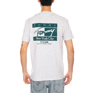 TJM REG SIGN FLAG SS TEE EXT ICE GREY HEATHER - Maglietta Girocollo Uomo Grigia DM0DM23177 P08 TOMMY HILFIGER 