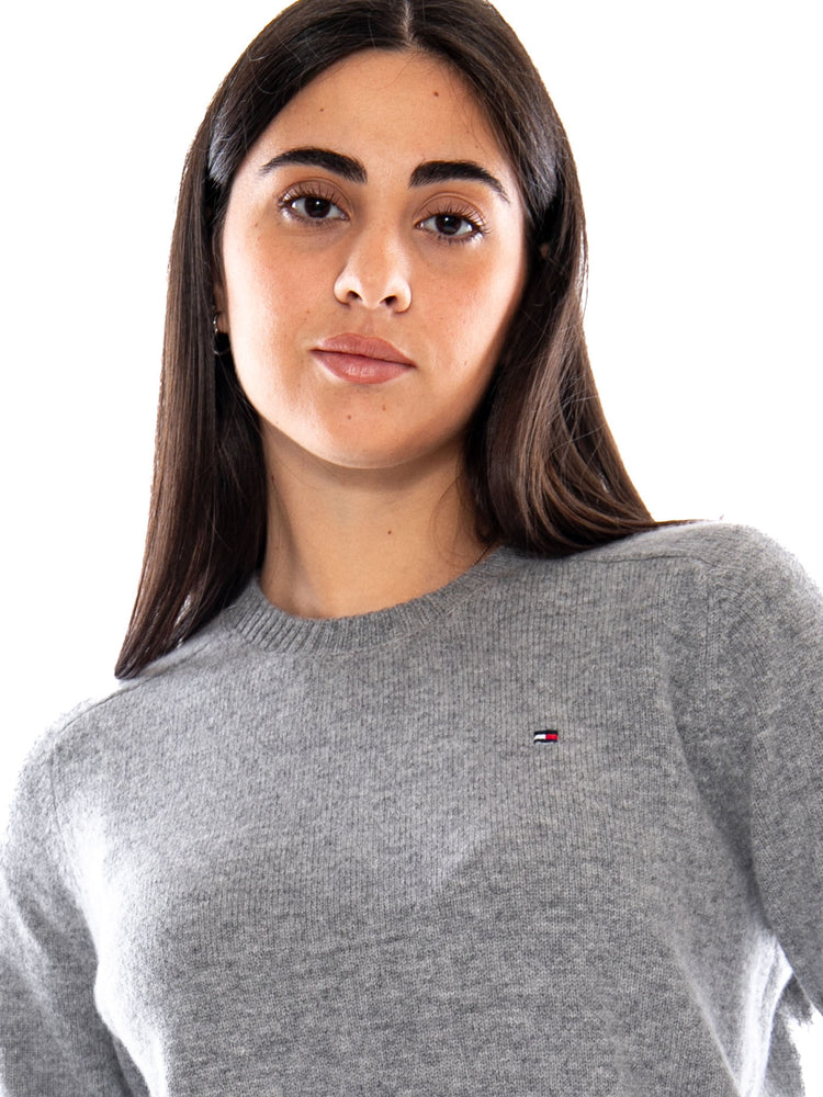 Tommy Hilfiger C-NK Soft Wool Jersey Slim Sweater Medium Grey Heather - Maglia Donna Grigio Mélange WW0WW51432 P7D TOMMY HILFIGER 