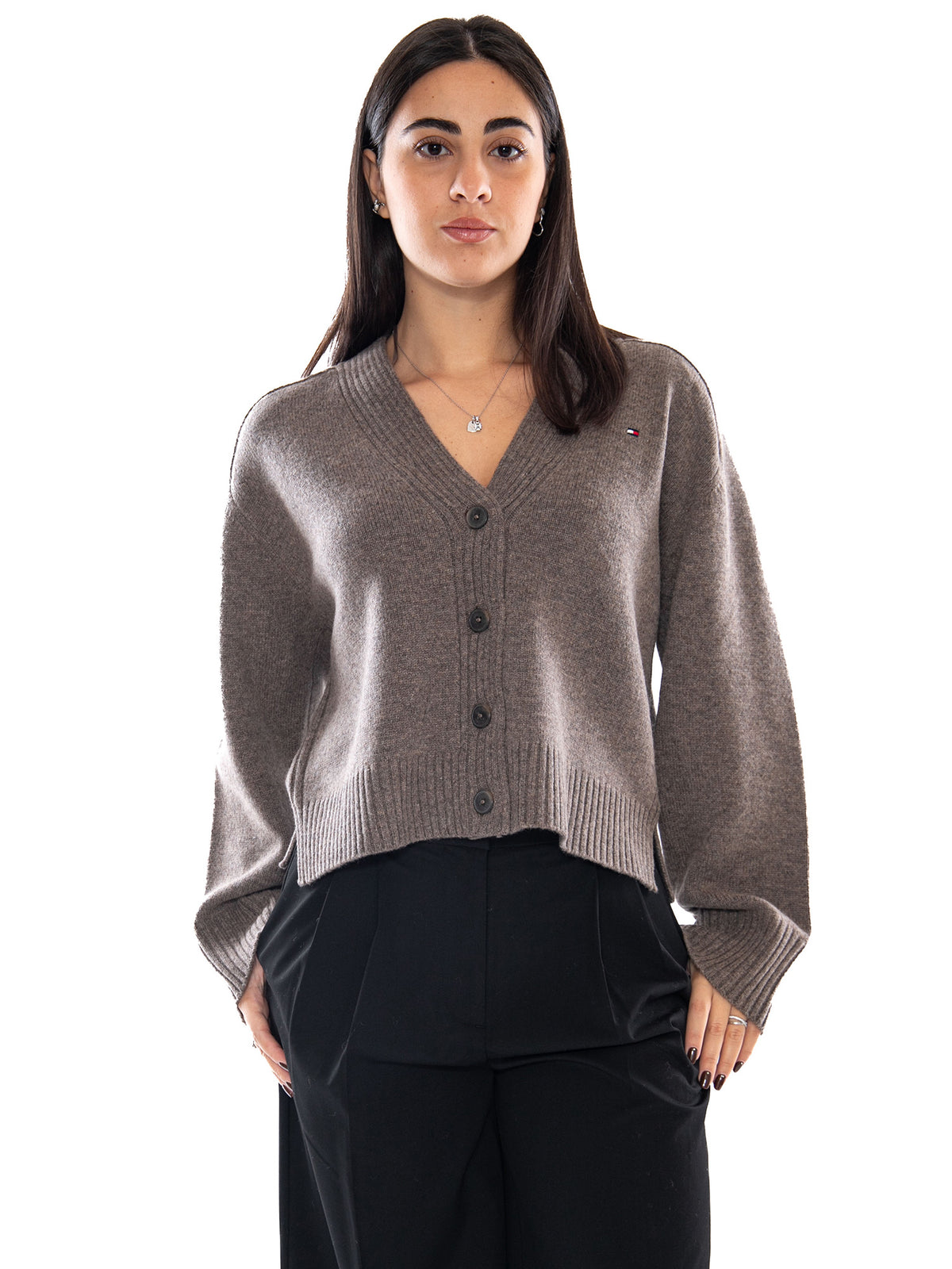 Tommy Hilfiger Soft Wool V-NK Cardigan Buttons Hot Coco Heather - Cardigan Donna Marrone WW0WW52367 HH9 TOMMY HILFIGER 