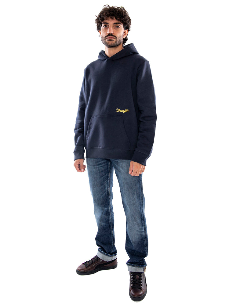 Wrangler Embroidery Hoodie Dark Sapphire Blue - Felpa Uomo con Cappuccio Blu 112387049 BL WRANGLER 
