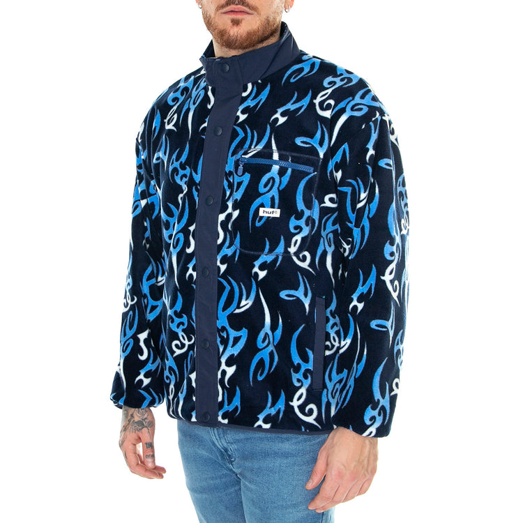 Static Polar Fleece Navy Sweat - Felpa Uomo Blu / Multicolore FL00213-NAVY . HUF 
