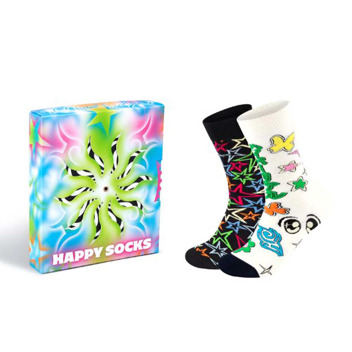 2-Pack Spinning Wheel Gift Set White - Set da Due Paia di Calzini Multicolore P001716-WHITE . HAPPY SOCKS 