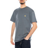 T-Shirt S/S Chase Cozy Blur / Gold - Maglietta Girocollo Uomo Blu CARHARTT WIP