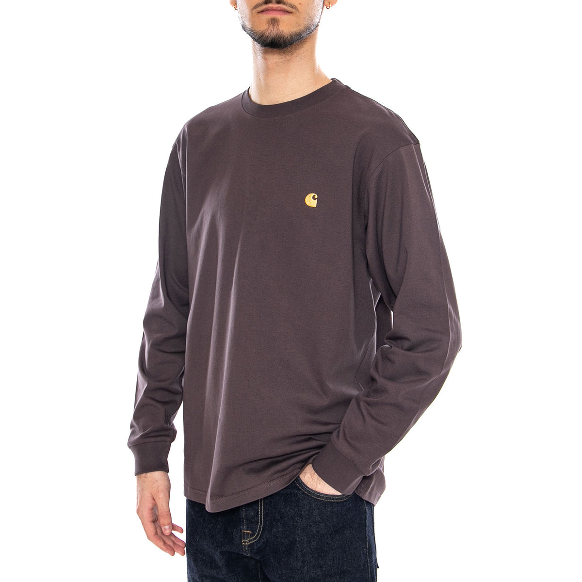 L/S Chase T-Shirt Shale / Gold - Maglietta Girocollo Maniche Lunghe Uomo Marrrone I026392 3LNXX CARHARTT WIP 