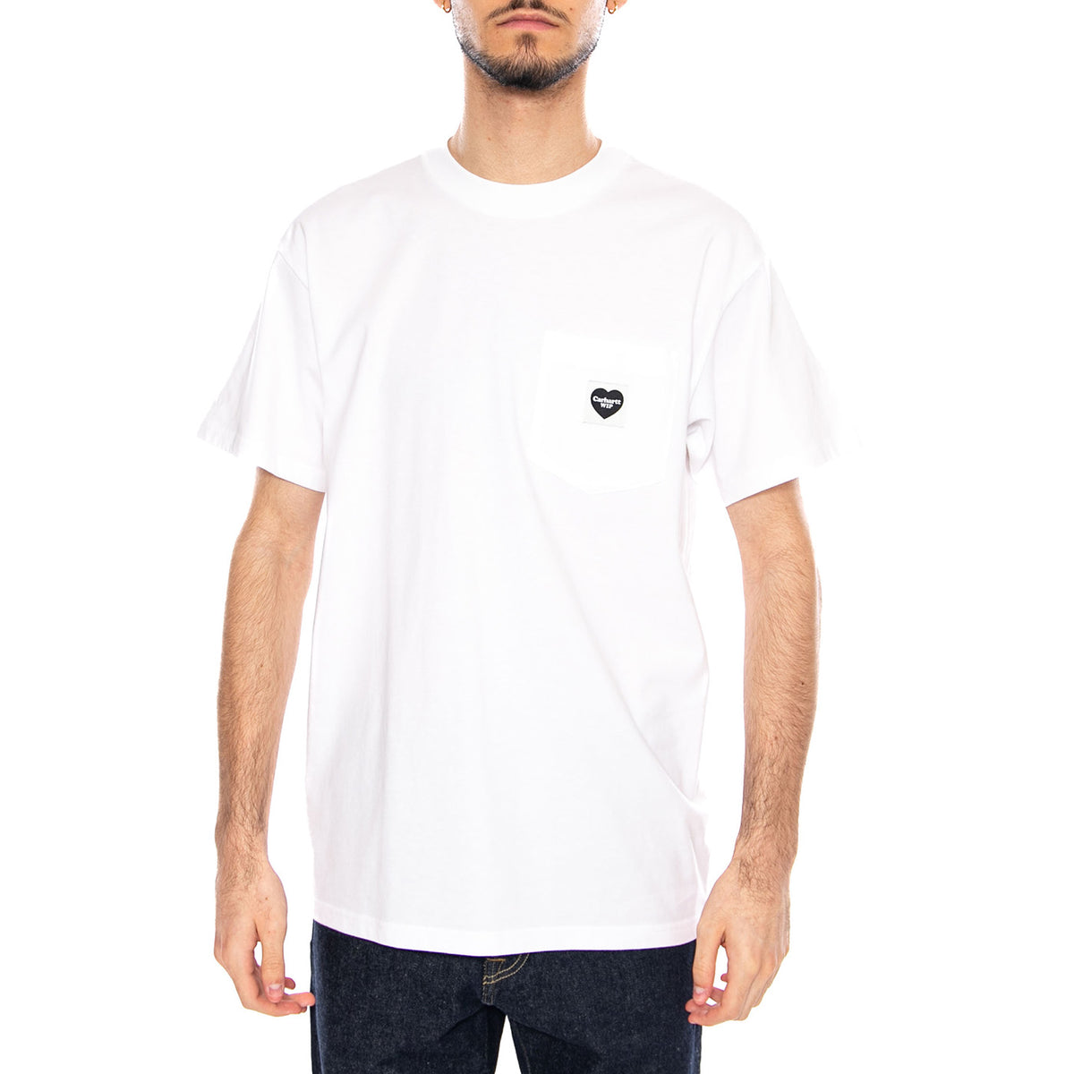 S/S Pocket Heart T-Shirt White / Black - Maglietta Girocollo Uomo Bianca I032128 00AXX CARHARTT WIP 