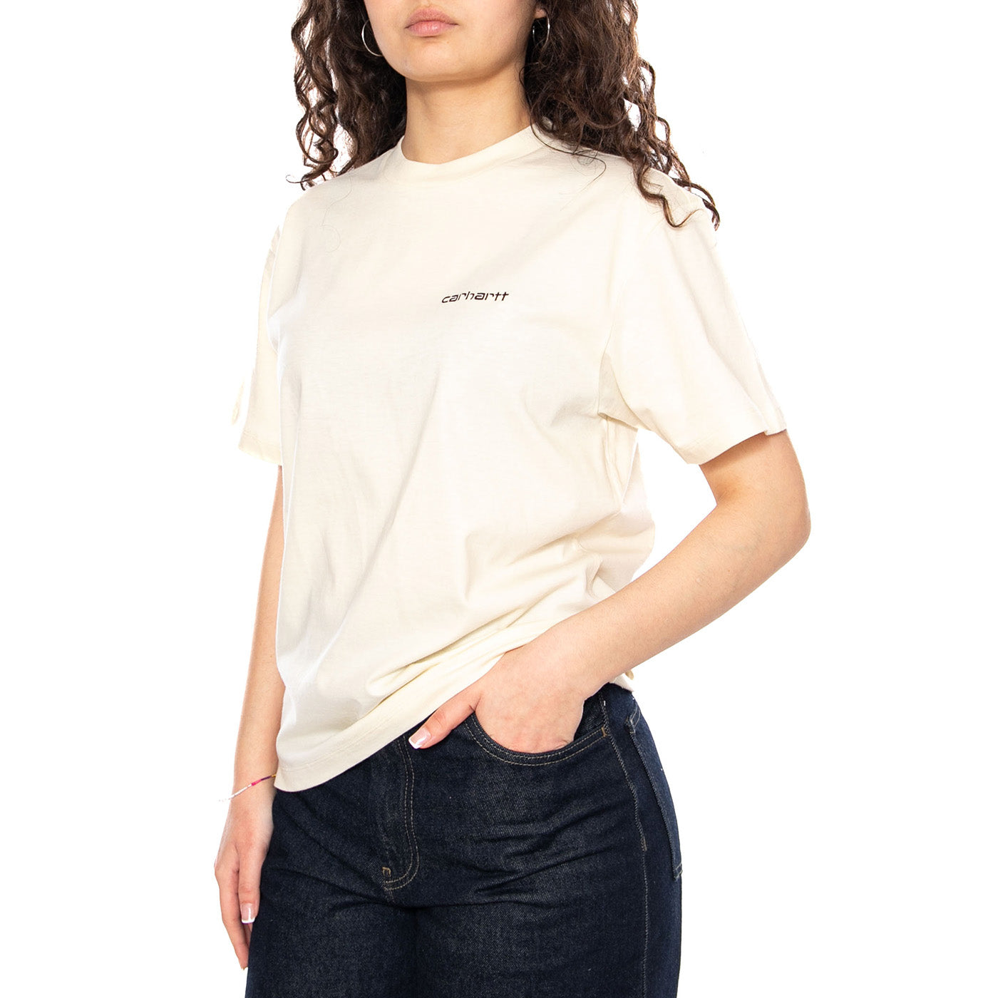 W' S/S Script Embroidery T-Shirt - Cinursus / Cozy Purple - Maglietta Girocollo Donna Beige I032293 3O6XX CARHARTT WIP 