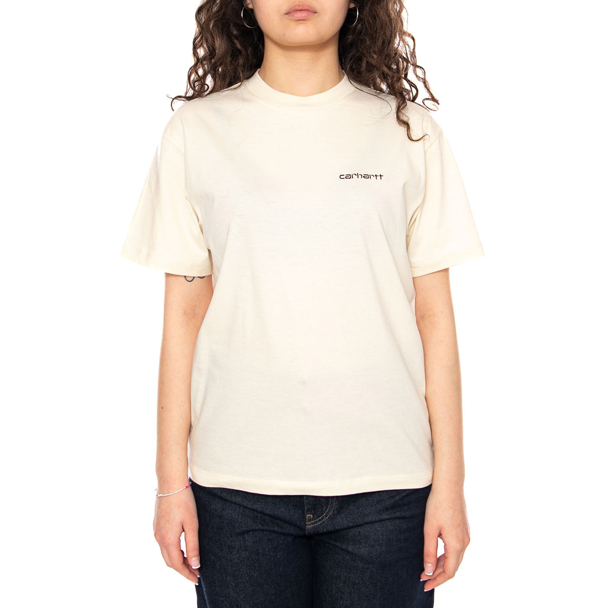 W' S/S Script Embroidery T-Shirt - Cinursus / Cozy Purple - Maglietta Girocollo Donna Beige I032293 3O6XX CARHARTT WIP 