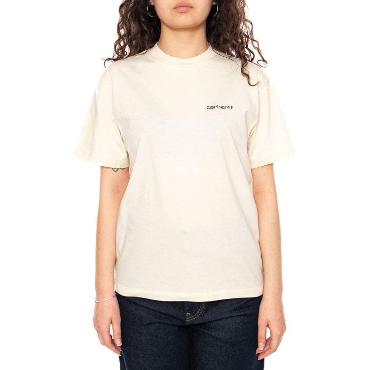 W' S/S Script Embroidery T-Shirt - Cinursus / Cozy Purple - Maglietta Girocollo Donna Beige I032293 3O6XX CARHARTT WIP 