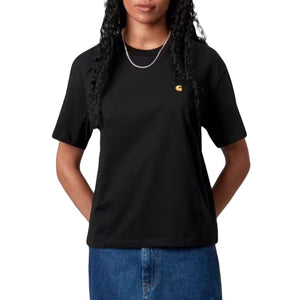 W' S/S CHASE T-SHIRT BLACK / GOLD - Maglietta Girocollo Donna Nera I033045 00FXX CARHARTT WIP 