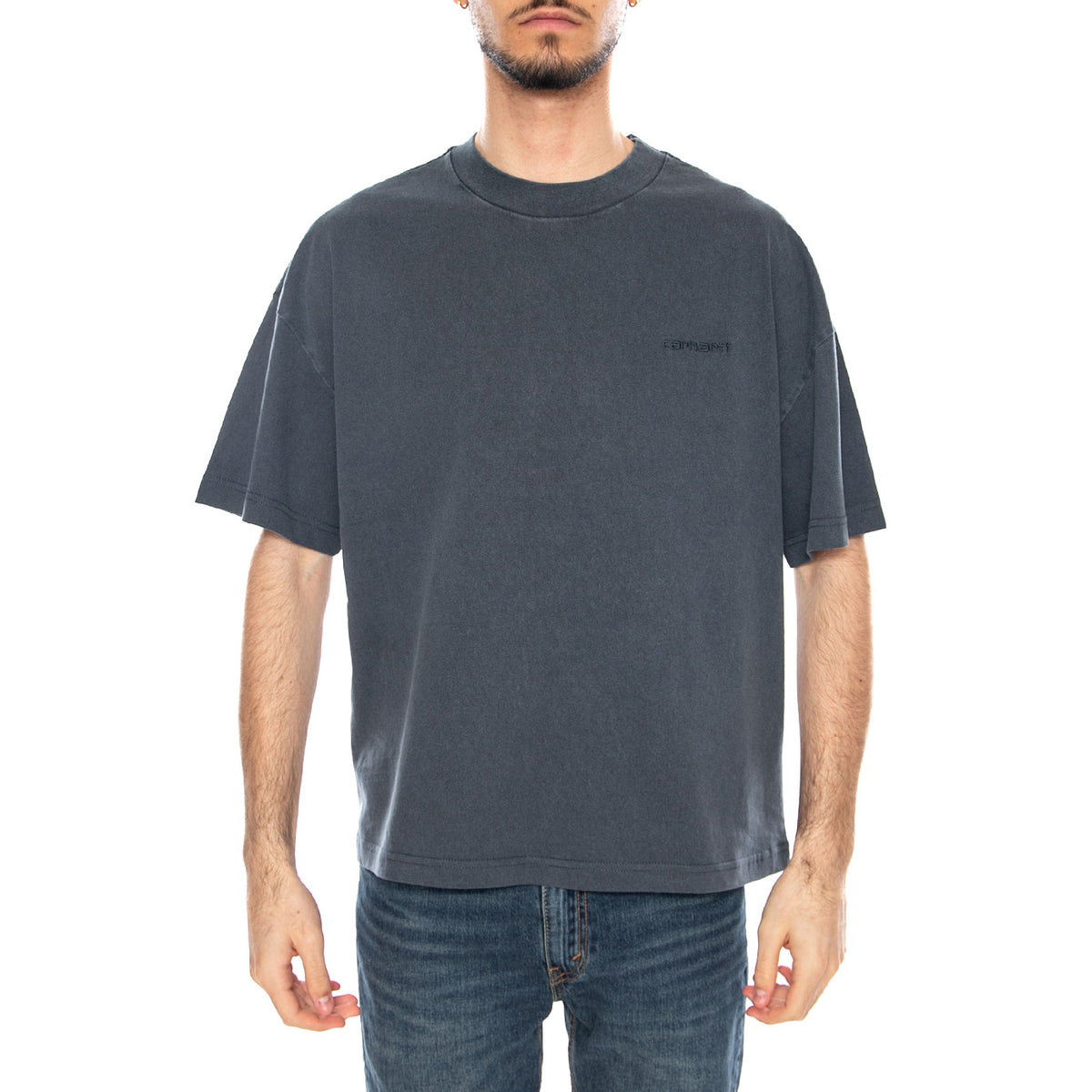 S/S Benton T-Shirt Carbon - Maglietta Girocollo Uomo Nera I035590 3IWGD CARHARTT WIP 