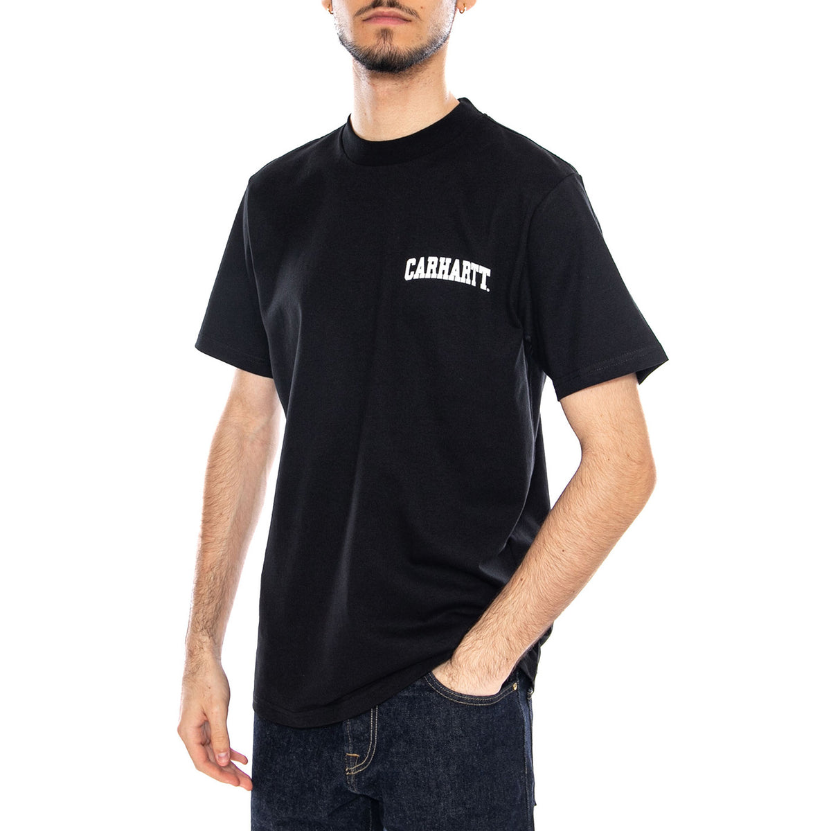 S/S University Script T-Shirt Black / White - Maglietta Girocollo Uomo Nera I036110 0D2XX CARHARTT WIP 