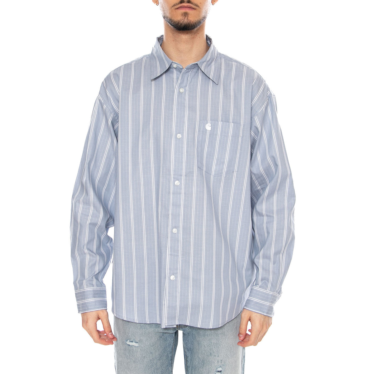 L/S Beale Shirt Beale Stripe, Gentle Blue - Camicia Uomo Blu I036201 3ODXX CARHARTT WIP 